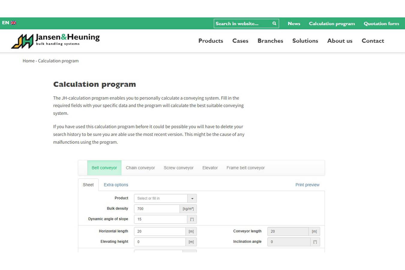 FÖRDERTECHNIK / KALKULATIONSPROGRAMM Kostenlos Programm zum Kalkulieren Fördersystemen