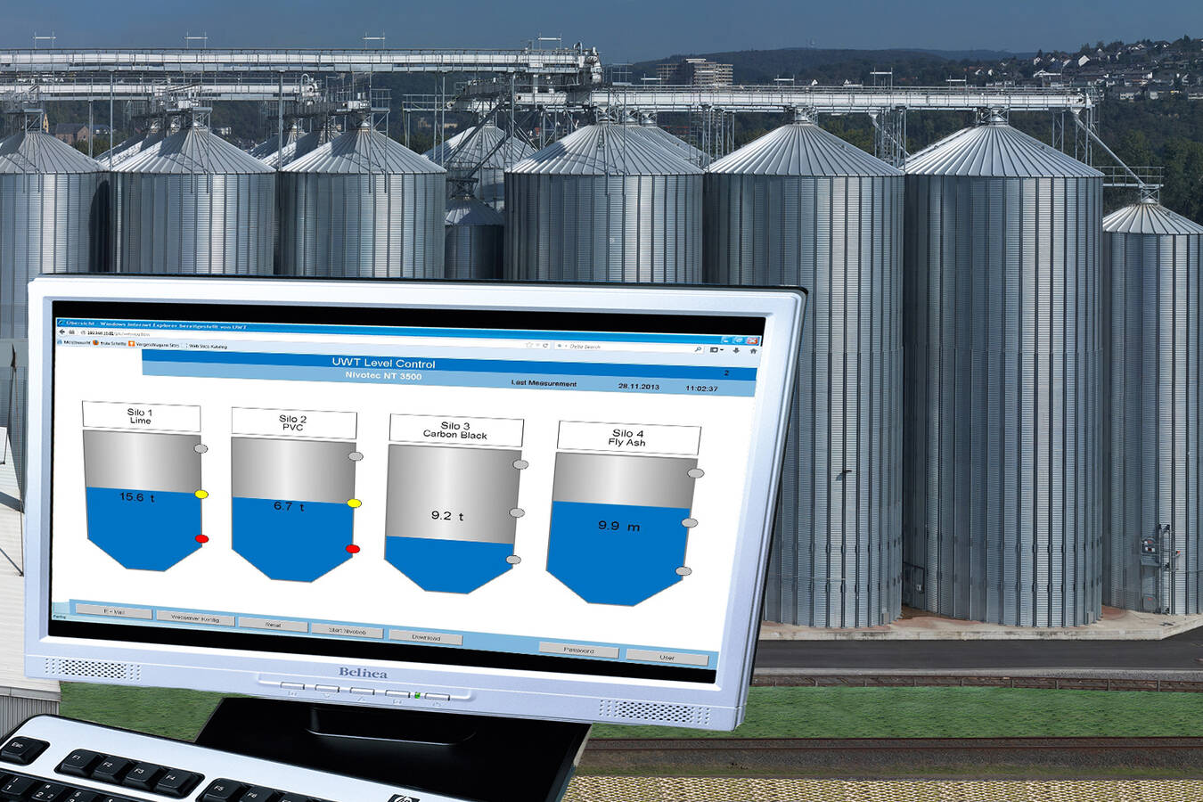 Praktische Lösungen mit NivoTec® von UWT für die Materialdisposition Detektierte Messergebnisse werden schnell und einfach mit einer Software dargestellt und sind jederzeit bequem vom Bildschirm aus abrufbar