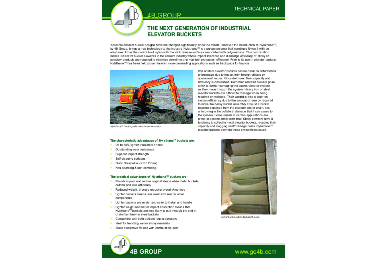 4B Nylathane™- die neue Generation von  Industrieelevatorbechern 4Bs Nylathane-Becher bieten die Möglichkeit, traditionelle Stahl- und Eisen-Elevatorbecher mit einem ähnlich haltbaren, aber leichteren Bechern auszutauschen