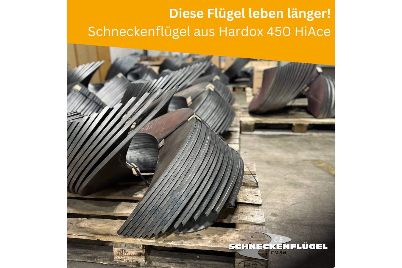 Schneckenflügel aus Hardox 450 HiAce-Stahl leben länger Richtig sauer, kratzig oder eiskalt? Kein Problem Jetzt bieten wir unsere Schneckenflügel auch in Hardox 450 HiAce Stahl an.  