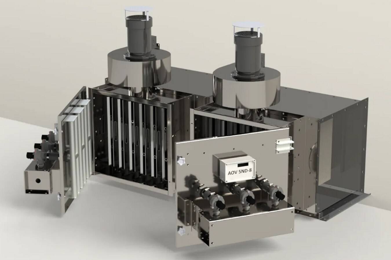 TBK spillage control entwickelt DusTek Spot-Filter Speziell entwickelt für einen Übergabepunkt am Förderband, der standardisierte Absauganlagen miteinander verbindet, für maximale Flexibilität der Filterfläche und des Abluftstroms
