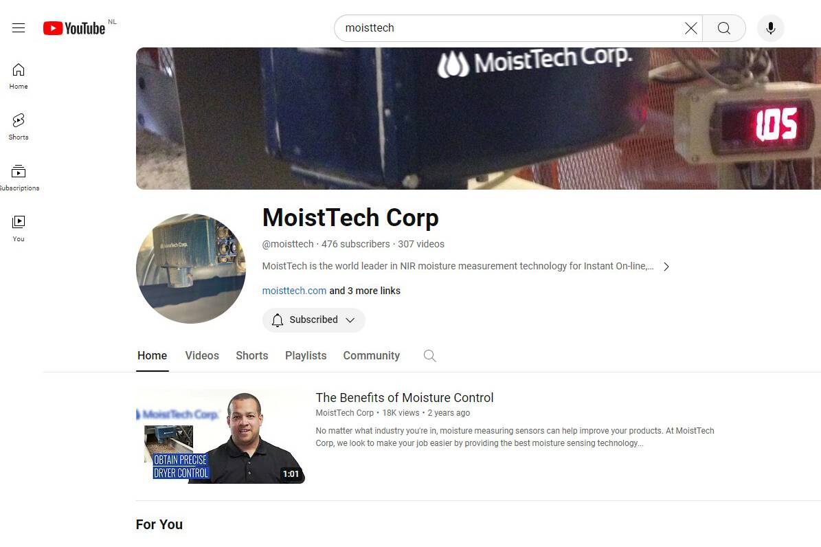 Videos zur Feuchtemessung auf dem YouTube-Kanal MoistTech Auf dem YouTube-Kanal von MoistTech finden Sie eine Auswahl an Videos über Feuchtigkeitsmessungen. Vorteile, Anwendungsbeispiele in allen möglichen Bereichen, Hintergründe.