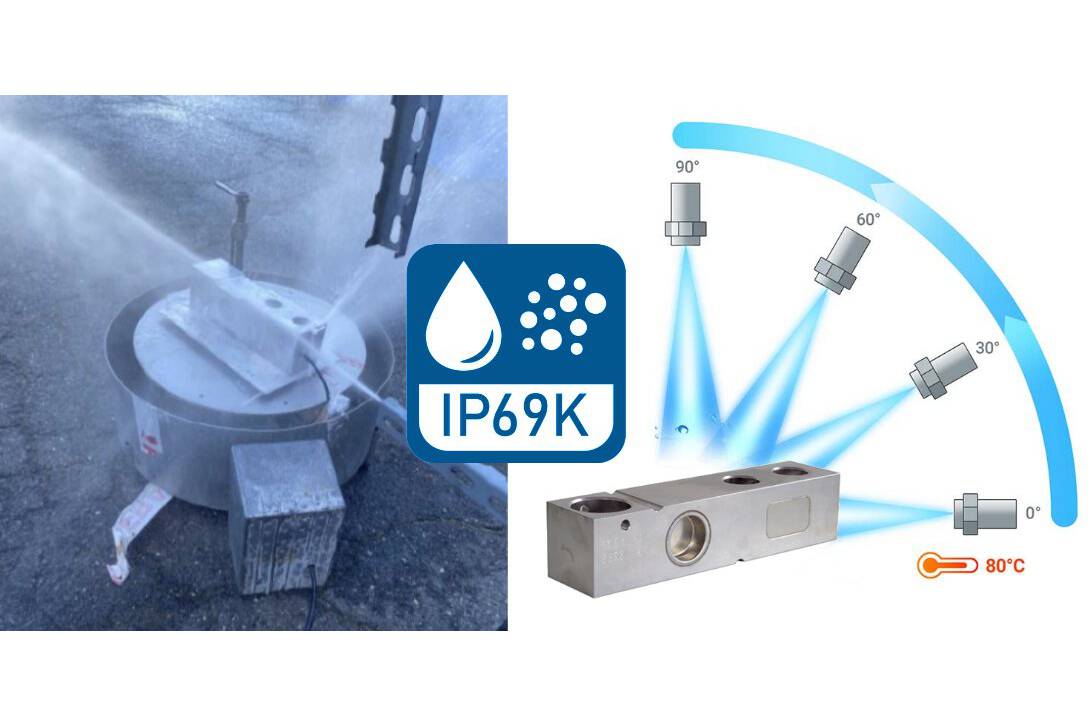 IP69K zertifizierte Wägezellen von Scaime SCAIME Wägezellen AXH, AVS, AVX, F60X, SK30X, CB50X, R10X und R30X bestehen IP69K-Tests