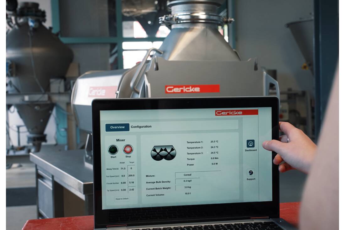 Gericke GMS Compact Batch Mixer für Hochleistungsmischen Für Batchgrössen von 1-20 Liter.  Er vereint herausragende Mischqualität für Kleinchargen und industrielle Robustheit mit der Präzision, die für F&E, Pilotanlagen und Spezialproduktionen erforderlich ist.