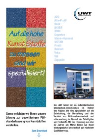 UWT GmbH beherrscht die hohe "KunstStoffe" zu messen Schüttgutspezialist UWT bietet Lösungen für die Kunststoffbranche