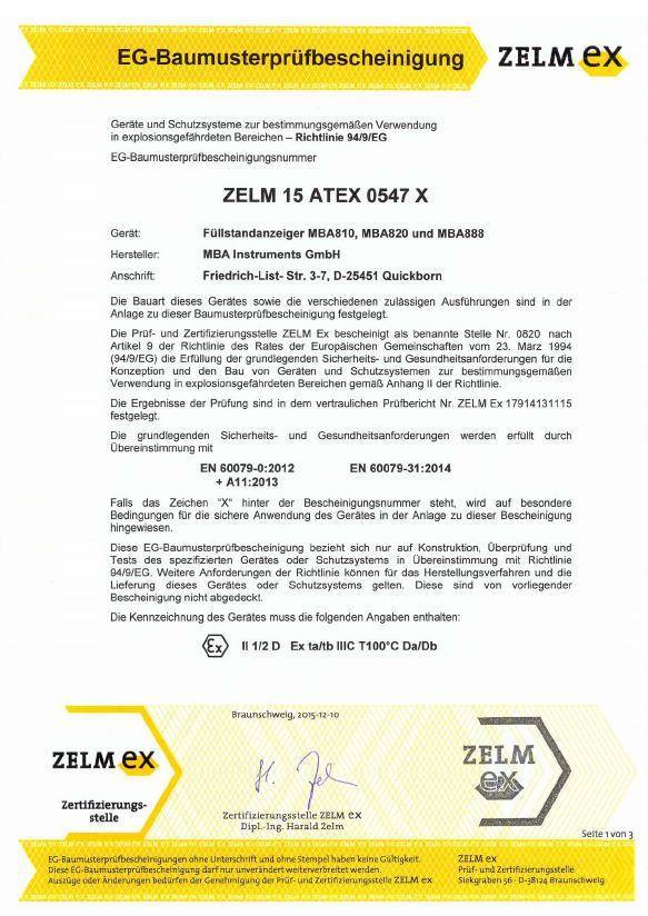 Sicherheit misst immer mit Drehflügelserie MBA800 erhält ATEX-Zertifizierung
