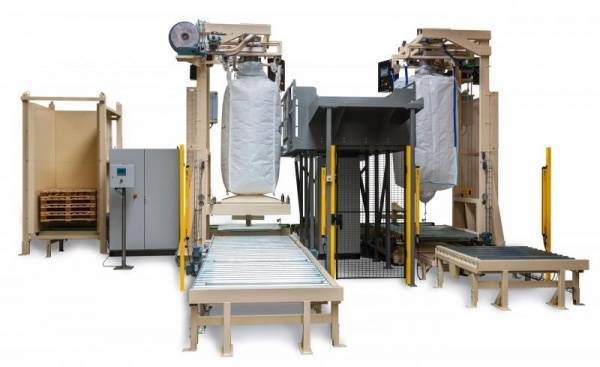 Big Bag Füllanlage für Viehfutter Der TBMA Big Bag Abfüllanlage liefert 20 bis 30 stapelbare Big-Bags pro Stunde.