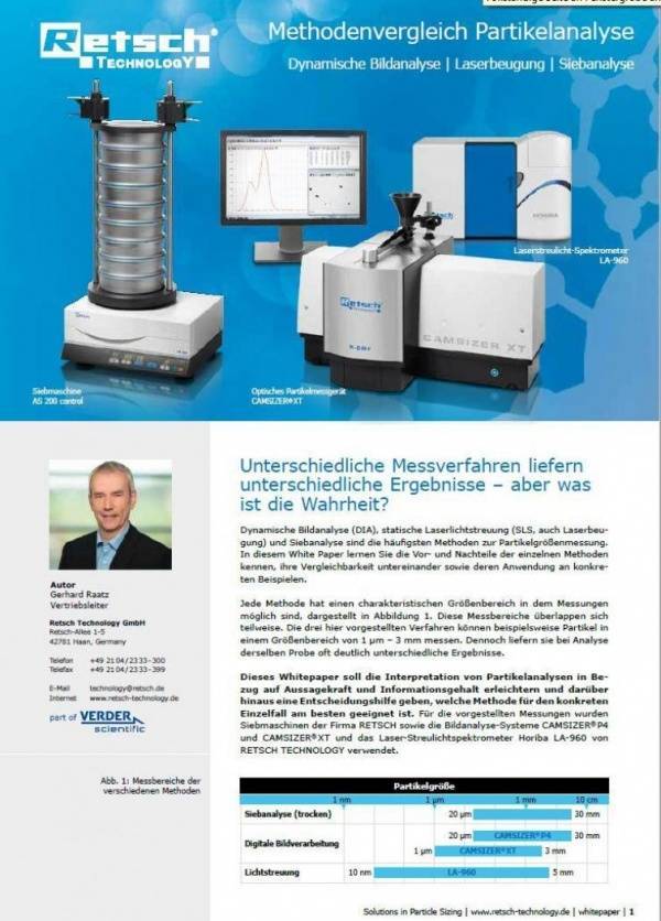 White Paper Methodenvergleich Partikelanalyse Siebanalyse - Laserbeugung - Dynamische Bildanalyse