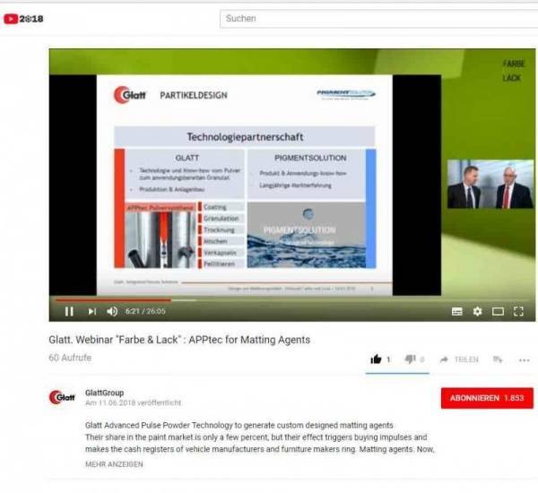 Innovative Mattierungsmittel mit Glatt APPtec Video zum Webinar bei Farbe und Lack am 14.03.2018