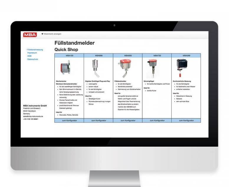 MBA Instruments mit neuem Online-Shop Füllstandmelder ganz einfach online bestellen