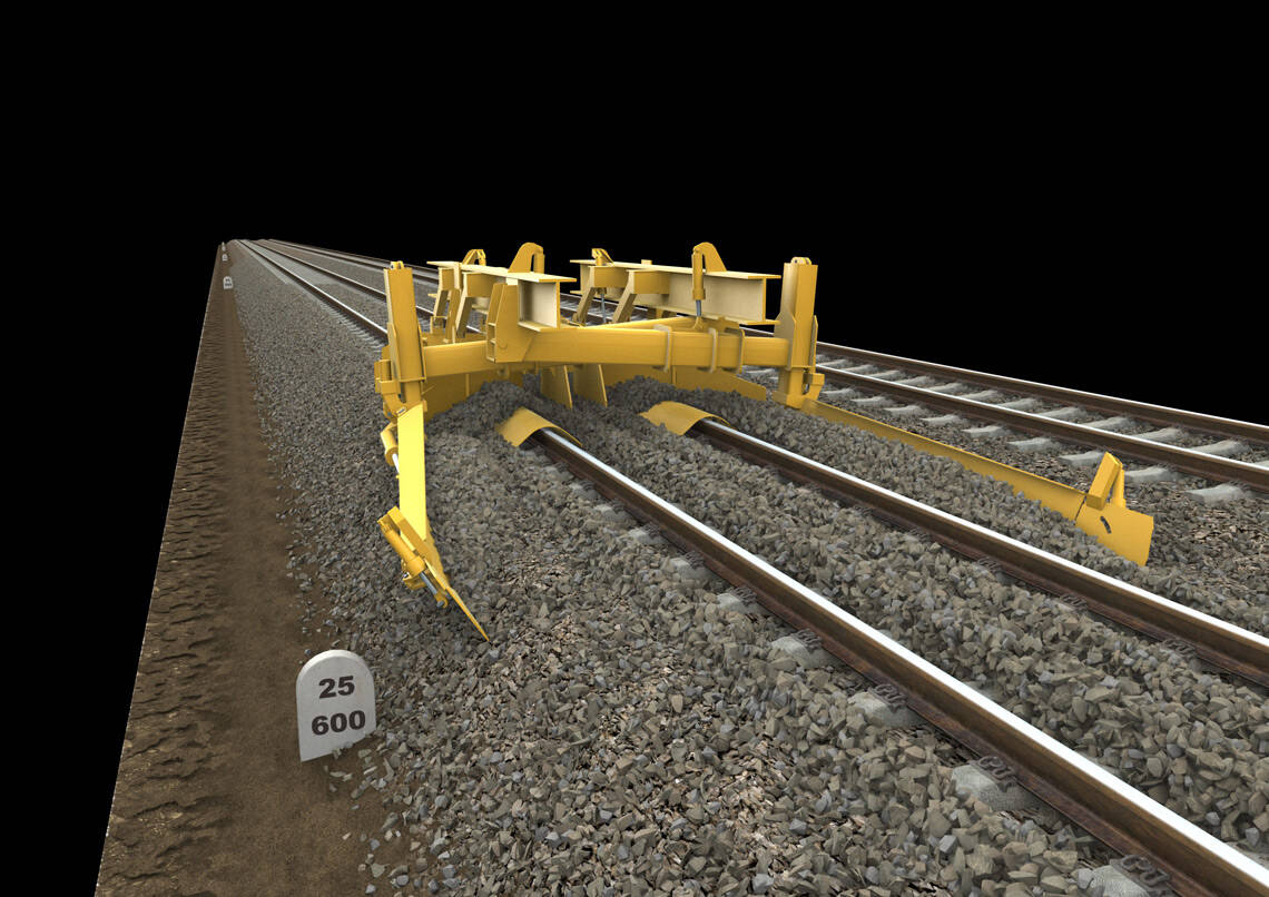 Plasser & Theurer simuliert Gleisschotter mit Rocky DEM Diskrete-Elemente-Methode eignet sich ideal zur Untersuchung von Gleisschotter